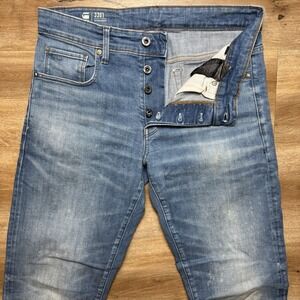 G Star RAW Jeans Men 31x33 Blue 3301 Straight Leg Stretch Denim Splatter Washout